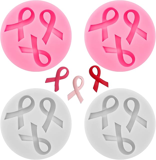 4 PACK Ribbon Silicone Candy Mold, Breast Cancer Awareness Mold, Mini Ribbon Shape Baking Tool Awareness Candy Fondant for Truffle Pudding Pastry Fruit Ice Cream