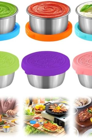 6x1.6/2.4 Oz Salad Dressing Container To Go Condiment Containers Coverd Lids,Small Reusable Stainless Steel Sauce Containers For Lunch Boxes Picnics Travel Meal Prep Kitchen Storage (6PC-1.6oz)
