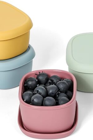 4 pcs 7 oz Silicone Snack Containers for Kids Small Food Containers with Lids, Fruit Container for Lunch, Stackable Lunch Container for Kids, Daycare, School and Travel