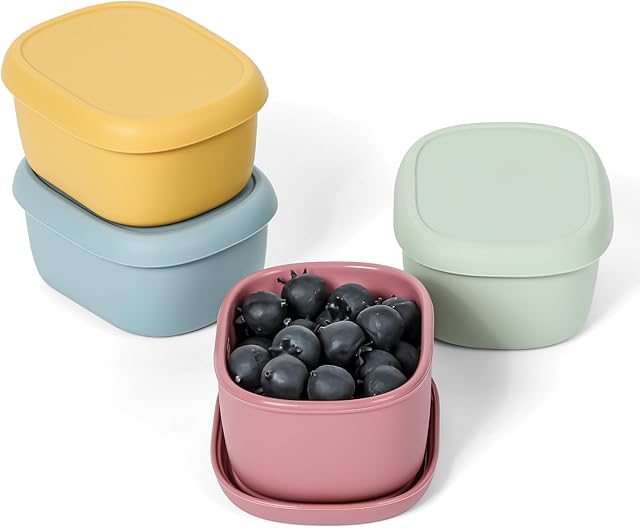 4 pcs 7 oz Silicone Snack Containers for Kids Small Food Containers with Lids, Fruit Container for Lunch, Stackable Lunch Container for Kids, Daycare, School and Travel