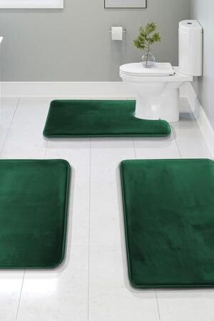 Clara Clark 3 Piece Bathroom Rugs Bath Mat Set, Velvet Memory Foam Bath Mats for Bathroom - Non-Slip, PVC Backing Bath Rugs, Washable - Dries Quickly, Green