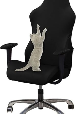 WOMACO Gaming Chair Slipcover Stretch Seat Chair Cover for Leather Computer Reclining Racing Ruffled Gamer Chair Protector (Black, One-Size)
