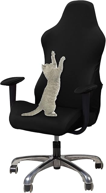 WOMACO Gaming Chair Slipcover Stretch Seat Chair Cover for Leather Computer Reclining Racing Ruffled Gamer Chair Protector (Black, One-Size)
