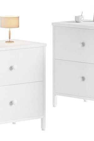 BOLUO White Nightstands Set of 2, 2 Drawer Dresser for Bedroom Night Stand Small Dresser End Table with Drawers Modern