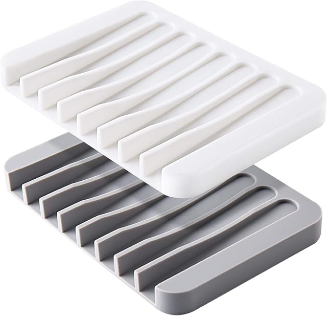 2PCS Mcyye Self Draining Soap Dishes, Premium Silicone Soap Holder & Saver for Shower, Bathroom, Kitchen, Bath Tub, Razor, Sponges, Drains Water Very Well, Can Extend Soap Life, Easy Clean