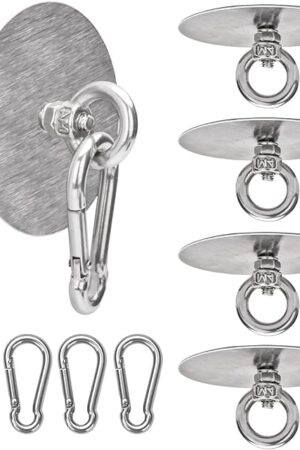 4 Pcs Stainless Steel Self Adhesive Ceiling Hook Pad Eye Hooks