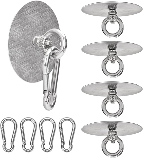4 Pcs Stainless Steel Self Adhesive Ceiling Hook Pad Eye Hooks