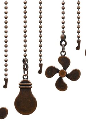 Ceiling Fan Pull Chain Set, 4 Pieces Bulb and Fan Pattern Pull Chain Extension Fan Pull Chain Pendant 12 Inch Ceiling Fan Chain Extender with Ball Fan Chains Connector (Red Bronze)