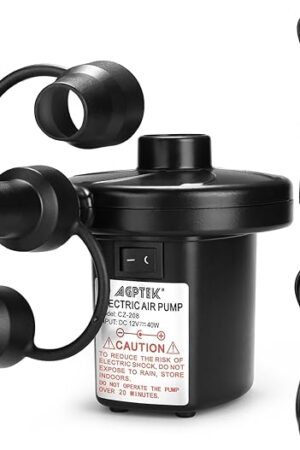 AGPTEK Electric Air Pump,Portable Air Pump with 3 Nozzles, 4.5kPa Quick-Fill,110V AC/12V DC Inflator/Deflator Pumps for Outdoor Camping, Inflatable Air Mattress Beds, Boats, Swimming Ring