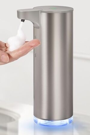 Automatic Foaming Soap Dispenser, Rechargeable Touchless Foam Hand Soap Dispenser for Bathroom, Stainless Steel Soap Pump for Kitchen, Water-Resistant, Xmas Gift 9oz