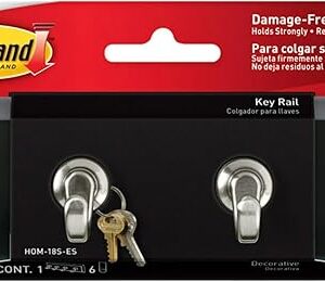 Command Key Rail, Holds up to 2 lb, 8-inch Rail with 4 Key Hooks and 6 Command Strips, Slate, Removable Key Hooks for Entryway or Hallway, Hang Keys, Hats, Dog Leashes, and Accessories