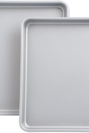 2-PACK Toaster Oven Pans for Baking,Shinsin 9X11 Non-stick Baking Trays, 57% Thicker Cookie Sheet Pans Set, Dishwasher Safe and Heavy Duty Small Replacement Trays for Toaster Cven (Silver)