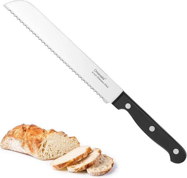 Bread Knife, Serrated 8 inch Bread Knifes for Homemade Bread Sourdough, Blade Razor Sharp and Wavy Edge from Professional Stainless Steel