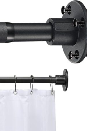 Black Shower Rod 30in-92in,Permanent Screw in Wall Mounted Shower Curtain Rod Closet Rod, Adjustable Heavy Duty Shower Rods for Bathroom, Adjustable Closet Poles for Hanging Clothes