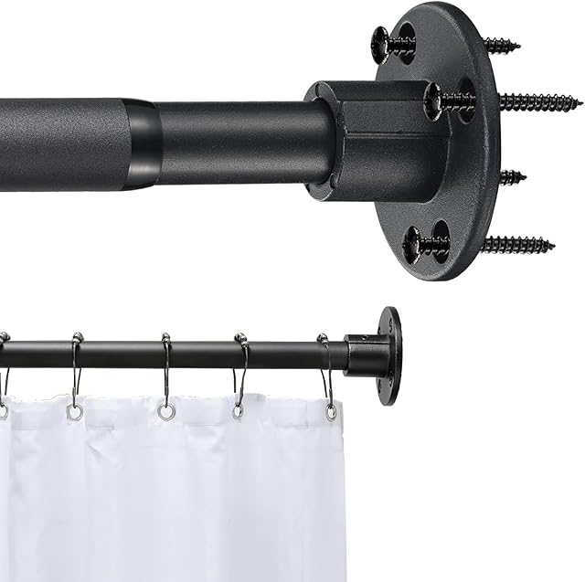 Black Shower Rod 30in-92in,Permanent Screw in Wall Mounted Shower Curtain Rod Closet Rod, Adjustable Heavy Duty Shower Rods for Bathroom, Adjustable Closet Poles for Hanging Clothes