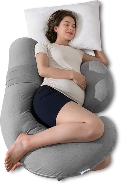 QUEEN ROSE Pregnancy Pillows, Cooling Body Pillow for Pregnancy Sleeping, F Shaped Maternity Pillow for Pregnant Women, Back & Belly Support, Pregnancy Must Haves, Grey