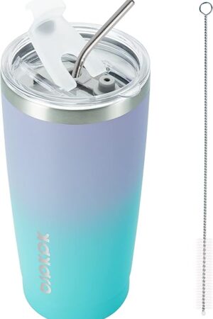 BJPKPK Insulated Stainless Steel Tumbler Coffee Cup with Lid & Straw | Powder Coated Leakproof | Double Wall Vacuum | Oasis Model