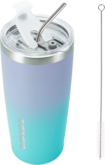 BJPKPK Insulated Stainless Steel Tumbler Coffee Cup with Lid & Straw | Powder Coated Leakproof | Double Wall Vacuum | Oasis Model