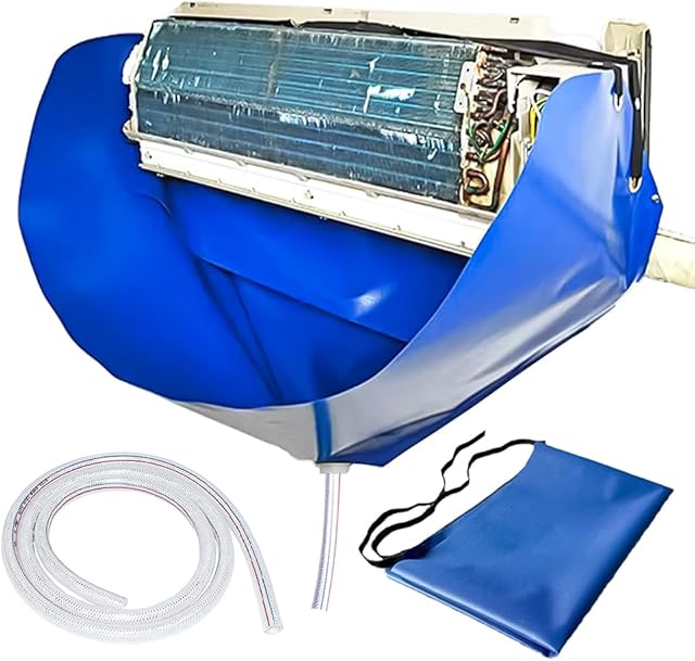 Ac Cleaning Bag with Wall Protection Cloth, Professional Split Ac Unit Cleaning Bag, Ac Cleaning Kit, Air Conditioner Cleaning Cover Bag, Durable Material and Drainage Hose