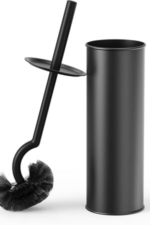 Cesun Toilet Brush and Holder Set - Curved Design Toilet Brush for Deep Cleaning Under Rim, 304 Stainless Steel Toilet Bowl Brush and Holder for Bathroom, Rv, Black(2 Replaceable Brush Head Included)