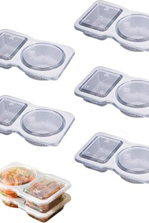 5PCS Double Compartment Condiment Container, 2 Compartment Snack Containers for Condiments or Dips, Double Condiment Containers with Lids, Double Compartment Snack Container (5PCS)