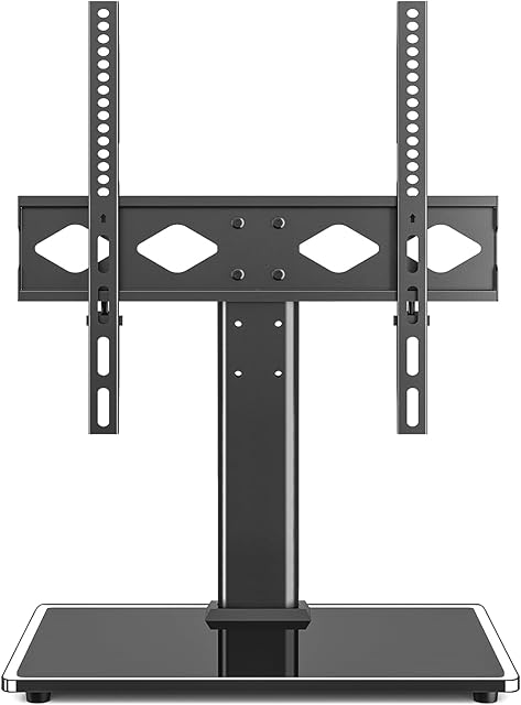 Rfiver Universal Table Top TV Stand TV Base Replacement for Most 27-60 Inch LCD LED Flat Curved Screen TVs Holds up to 88lbs, Height Adjustable TV Mount Stand with Tempered Glass Base, VESA 400x400mm