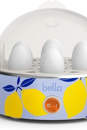 bella Electric Egg Cooker, 7 Eggs Capacity Tray, Single Stack, for Poached, Scrambled, Hard, Medium & Soft Boiled Eggs, Omelets and Steamed Dumplings, Auto Shutoff, 360 Watt, Blue Lemon Drop