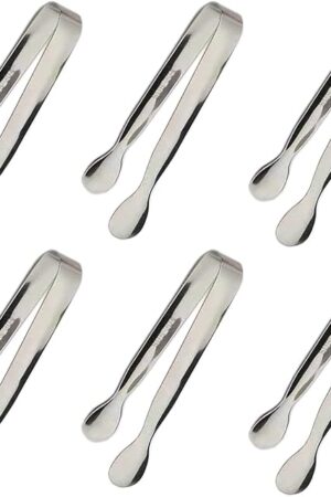 6PCS Ice Tongs Mini Sugar Tongs 4.25Inch Stainless Steel Small Serving Tong, Tiny Kitchen Tong for Appetizers,Tea Party, Coffee Bar, Desserts by Sunenlyst (Silver)