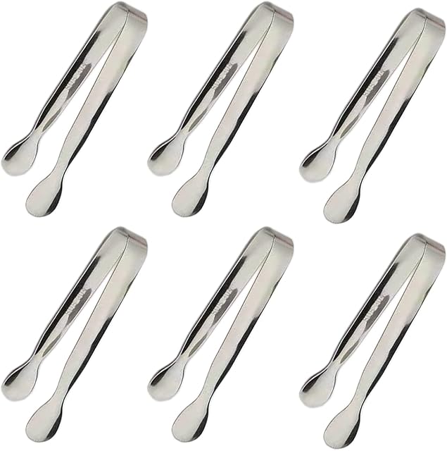 6PCS Ice Tongs Mini Sugar Tongs 4.25Inch Stainless Steel Small Serving Tong, Tiny Kitchen Tong for Appetizers,Tea Party, Coffee Bar, Desserts by Sunenlyst (Silver)
