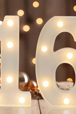 Decorative Led Light Up Numbers, 16th Birthday Decorations, Warm White Led Numbers Lights, Lighted Marquee Number Sign for Sweet 16th Party Decor