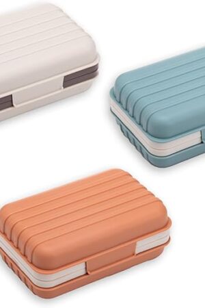 3Pcs Travel Soap Containers with Lid, Portable Draining Soap Bar Holder for Traveling, Camping, Outdoor, Gym, Bathroom, Home (Blue, White, Brown)