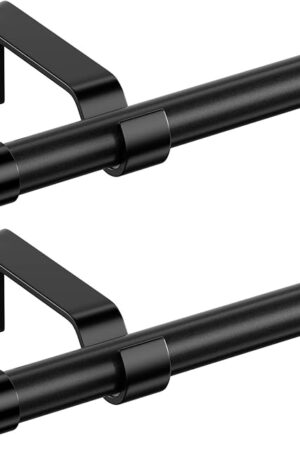 Curtain Rods for Windows 28 to 48 inch, Black Curtain Rod 2 Pack, 5/8" Diameter Metal Curtain Rod Set of 2 with Brackets, Splicing Adjustable Curtain Rod for Bedroom, Living Room, Kitchen, Black