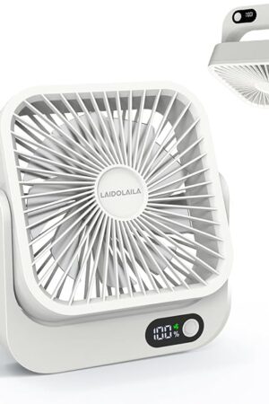 Cruise Ship Approved Fan – 5000mAh Rechargeable Battery, 16H Runtime, USB-C Charging, Magnetic Hanging for Cabin Ceiling or Wall – Carnival Cruise Must Have, Travel Essential (White)