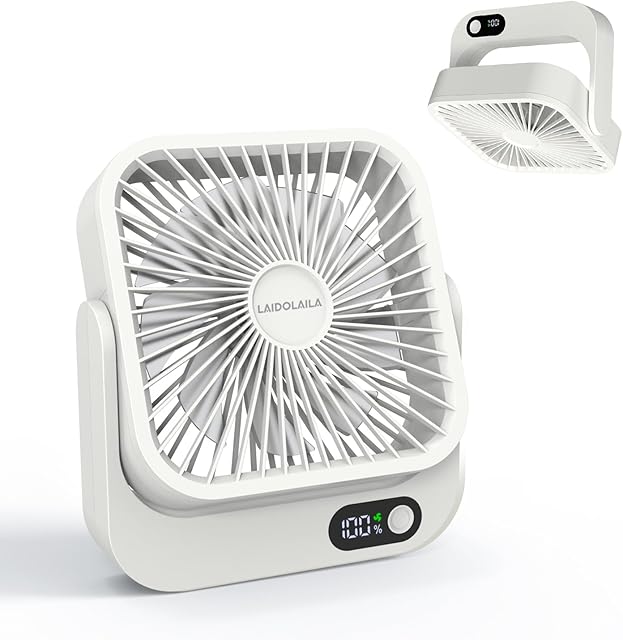 Cruise Ship Approved Fan – 5000mAh Rechargeable Battery, 16H Runtime, USB-C Charging, Magnetic Hanging for Cabin Ceiling or Wall – Carnival Cruise Must Have, Travel Essential (White)