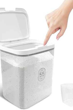 5.5L Laundry Detergent Dispenser with One-Press Lid, Laundry Powder Container for Organization and Storage - Pod And Airtight Dishwasher Pod Holder