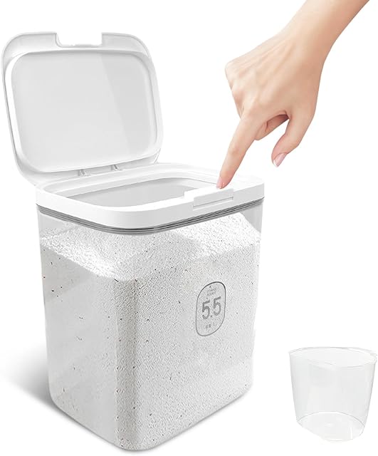 5.5L Laundry Detergent Dispenser with One-Press Lid, Laundry Powder Container for Organization and Storage - Pod And Airtight Dishwasher Pod Holder