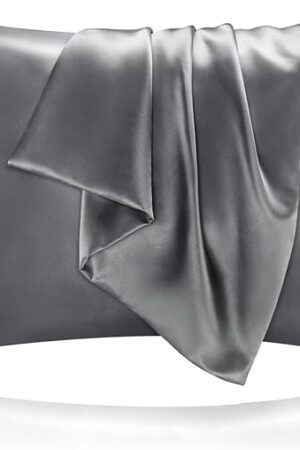 BEDELITE Satin Pillowcase for Hair and Skin, Super Soft and Cooling Similar to Silk Pillow Cases 2 Pack with Envelope Closure, Gift for Women Men(20"x30" Queen Size, Dark Grey)