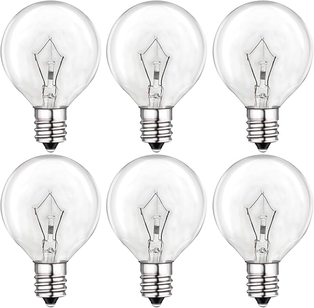 25 Watt Wax Warmer Bulbs,Light Bulbs for Full Size Scentsy Warmer,120V/E12 Base Type G Bulb,Dimmable, Warm White, 6 Packs G40 Bulbs for Candle Lamp
