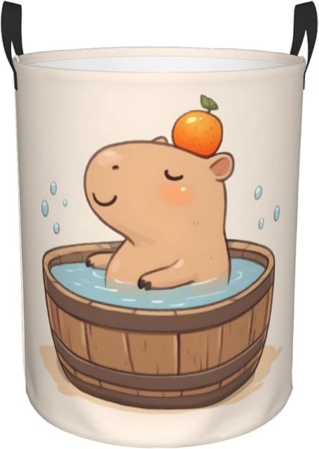 Cute Capybara Laundry Basket Round With Handle, Bedroom Hamper Collapsible Storage Bin Dirty Clothes Bag Organizer For Home Bathroom Nursery, 19.6''X15.7''