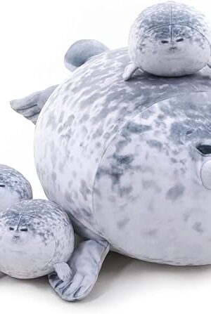 Chubby Blob Seal Pillow Cute Seal Plush with 4 Baby Plushies in Her Tummy, Soft Cotton Stuffed Animals Toy Gifts for Kids