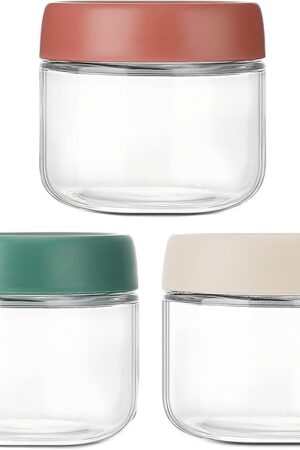 3Pack Overnight Oats Containers with Lids,10oz Glass Jar with Scew Lid,Salad Dressing Fruit Veggies Sauce Snacks Meal Prep Food Containers,Spice Jars,Wide Mouth Storage Containers