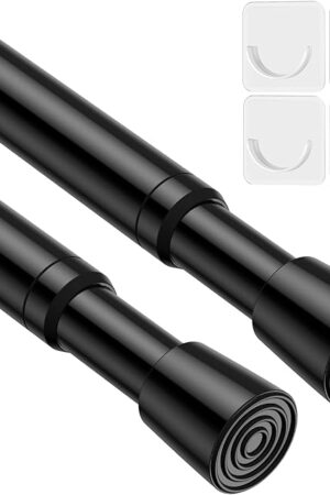 2 Pack Spring Tension Curtain Rod for Windows 26 to 39 inch Black Small Tension Rod Adjustable Spring Curtain Rods No Drilling Short Tension Rod for Kitchen, Closet, Bathroom, Bookshelf