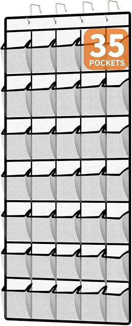 35-Pocket Over the Door Shoe Organizer - Large Mesh Hanging Shoe Rack for Closet, Dorm & Bathroom, HeavyDuty Storage Holder with 4 Metal Hooks, Space Saving Shoe Organizer