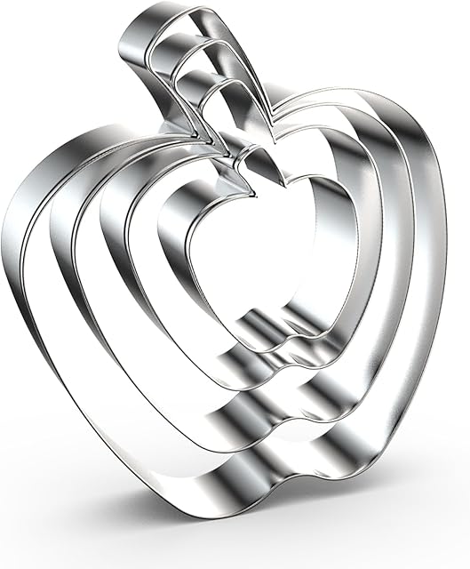 Apple Cookie Cutter Set Large Small Mini - 5 inch, 4 inch, 3 inch, 2 inch - 4 Piece Fruit Cookie Cutters Shapes Fondant Biscuit Clay Mold- Stainless Steel