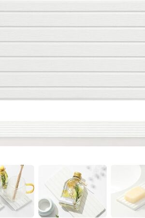 2PCS Water Absorbing Stone Drying Tray Mat For Bathroom Sink & Kitchen Counter Faucet Organizer Decor, Quick Dry Dish Soap Dispenser Sponge Holder, Vanity Sink Caddy Bar Coaster,White-8"*3.8"