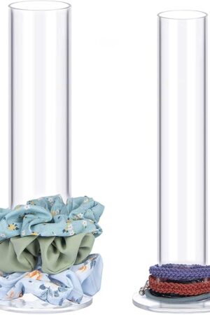 ByKen 2PcS Acrylic Scrunchie Holder Organizer,Hair Ties Holder for Bathroom,Clear Hair Accessories Bowknot Organizer,Room Decor for Girls