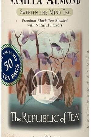 The Republic of Tea Vanilla Almond Black Tea Tin, 50 Tea Bags | Naturally Caffeinated