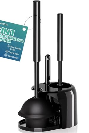 3 in 1 Toilet Brush and Plunger Set with Crevice Cleaning Brush, Toilet Plunger and Brush Set with Extra Long Handle, Plungers for Bathroom Accessories, Toilet Plunger with Holder, Black