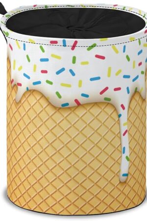 White Ice Cream Laundry Hamper Basket,Waffle Cone Collapsible Portable Laundry Bag, Storage Bins Toys Storage Gifts Basket, Bedroom Home Nursery Decor for Baby Girl Women