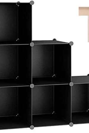 C&AHOME 6-Cube Storage Organizer, Stackable Storage Cubes Shelves, Portable Bookshelf, Plastic Clothing Storage Closet Organizer, DIY Modular Shelving Units for Wardrobe, Home, Black